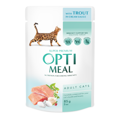 Консервований корм - Вологий корм Optimeal для дорослих котів з фореллю в кремовому соусі
